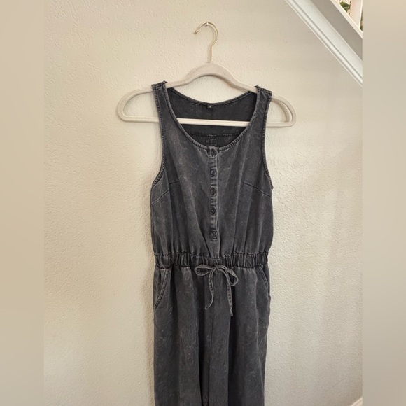 Amazon denim sleeveless jumpsuit in charcoal - Picture 3 of 8